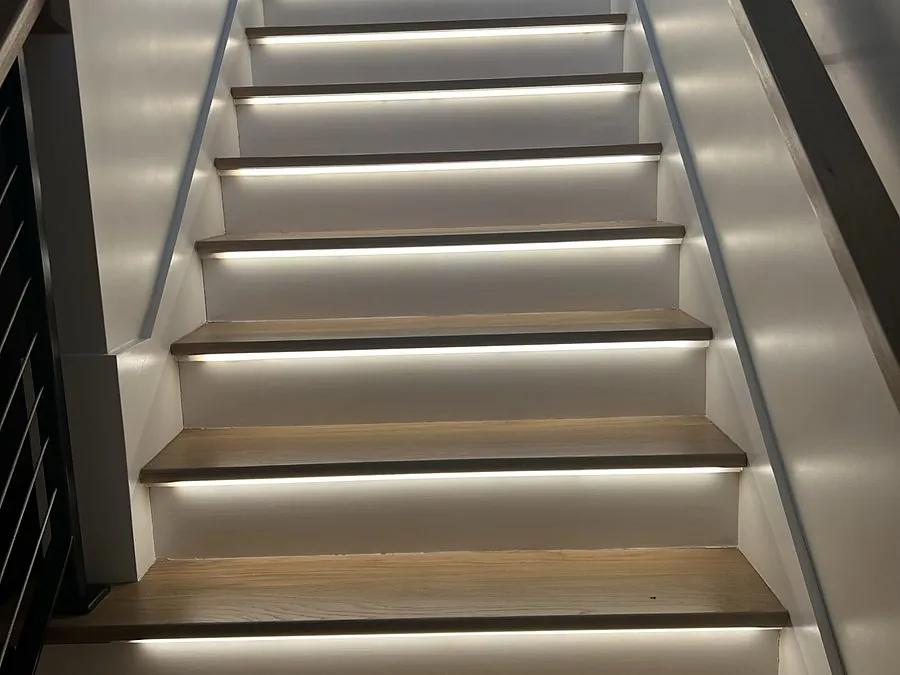 LED stair lighting installed under each stair tread